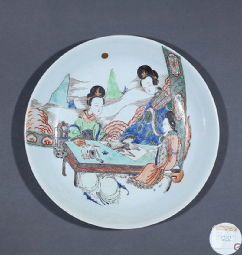 清康熙 五彩仕女图大盘 - 图1